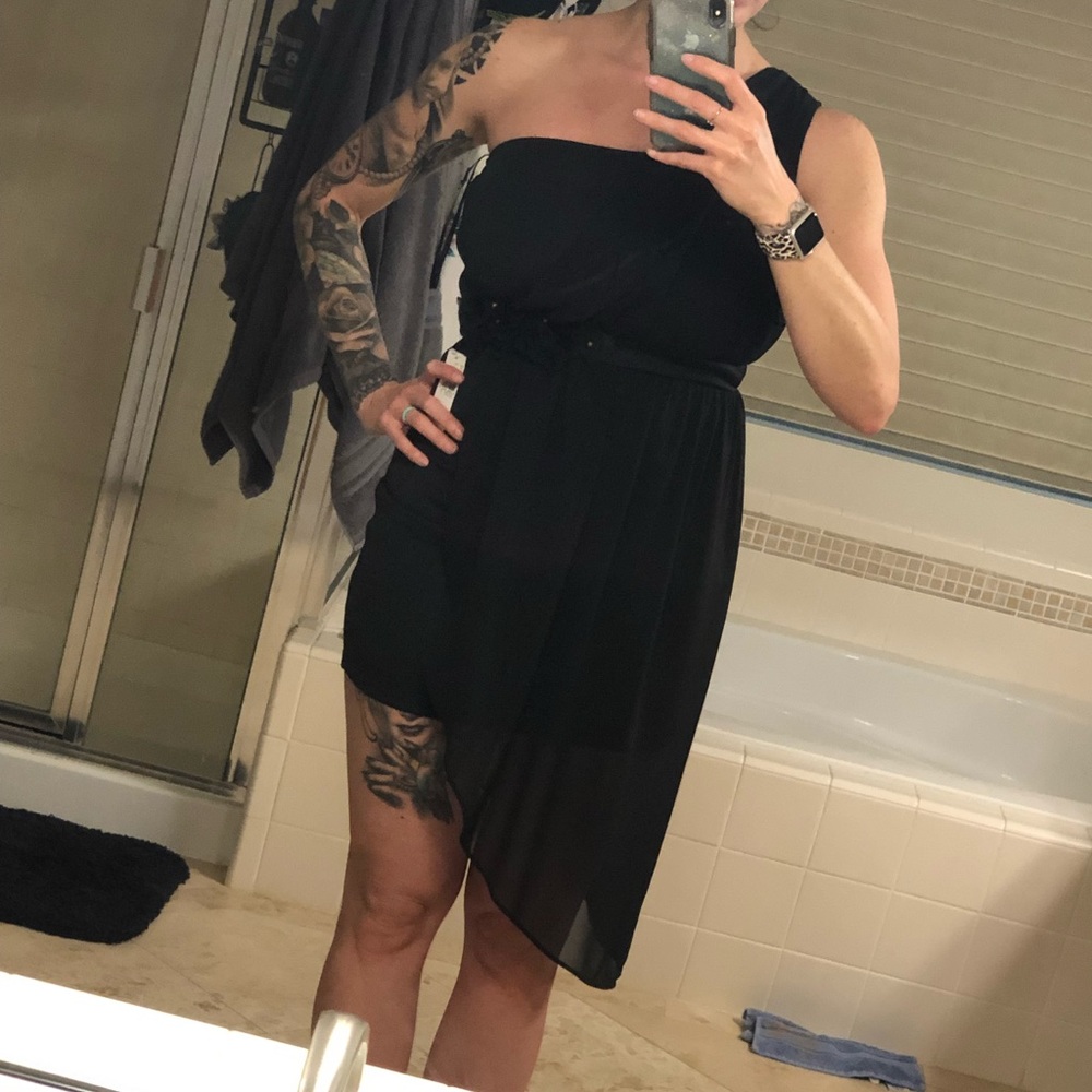 Black one shoulder mini dress